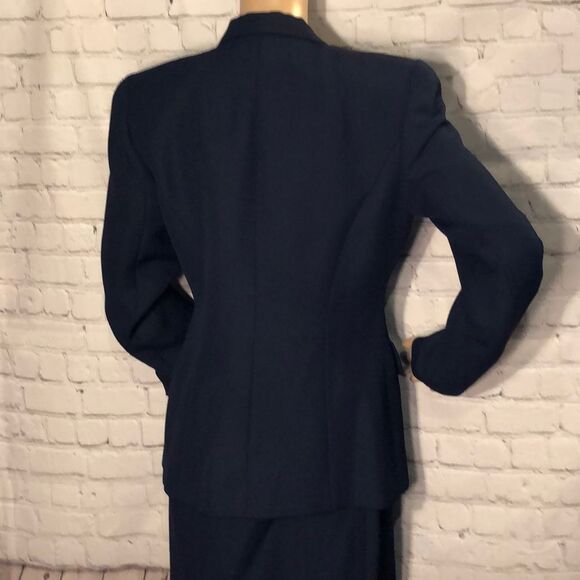 Morgan Taylor Petites Navy Blue Skirt Suit Y2K 8P - Picture 6 of 10